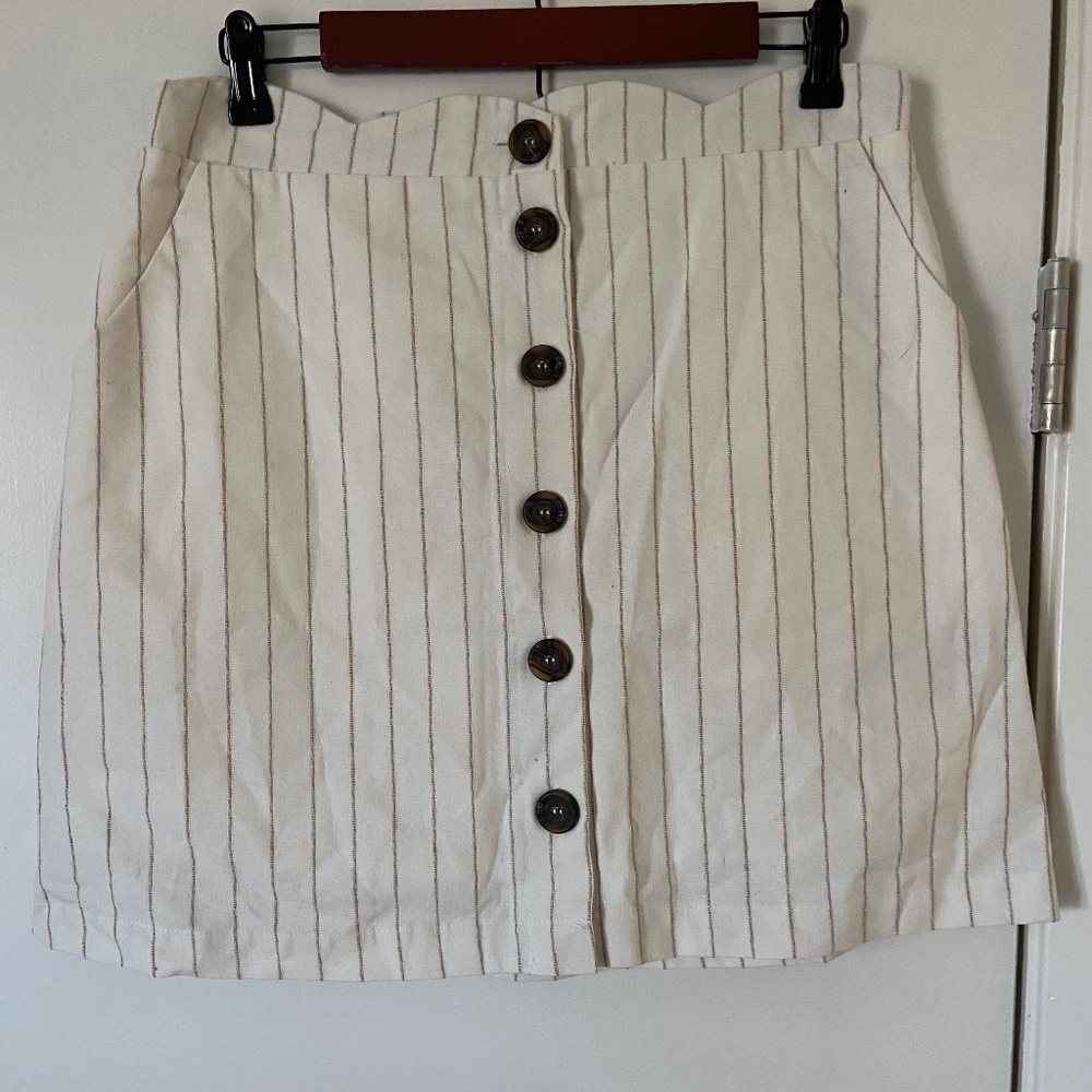 Altered State Skirt, Size Large, Cream with Tan Pinstripes